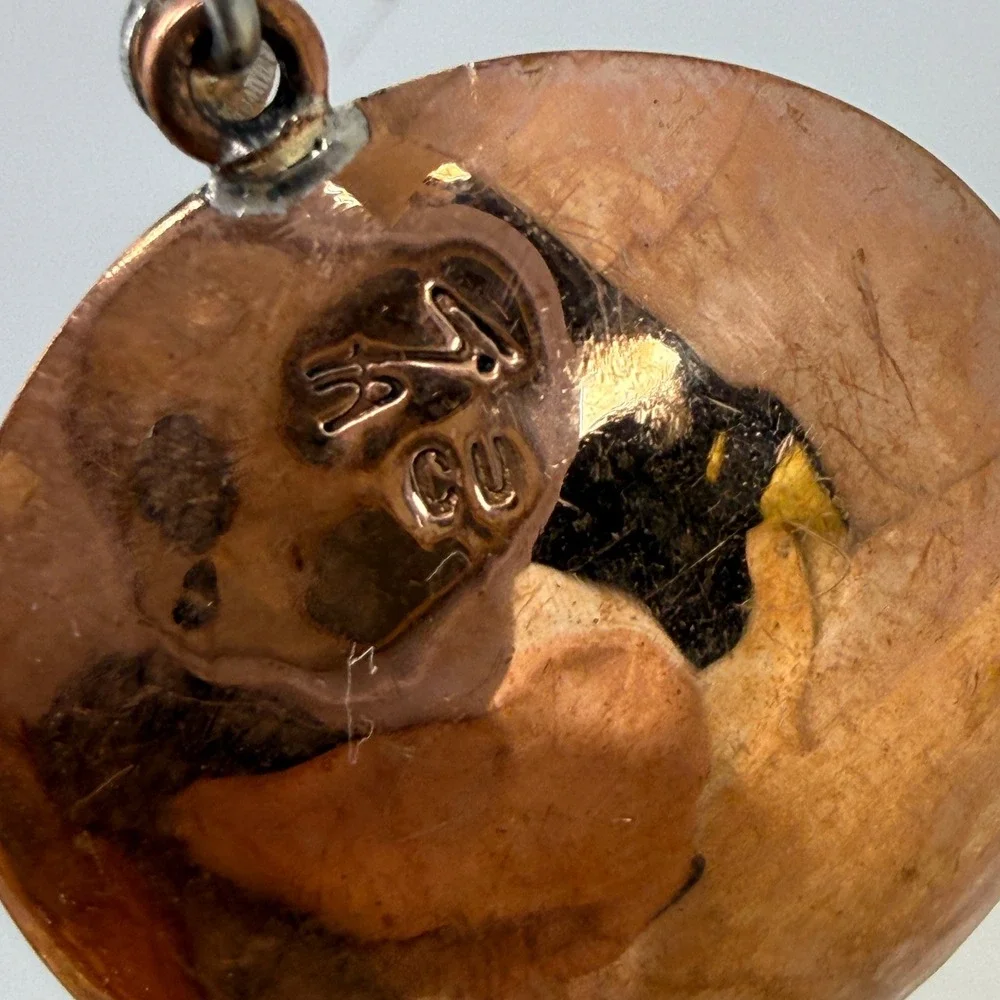 Artisan Hammered Copper‎ Orb Earrings Brutalist Modern Signed